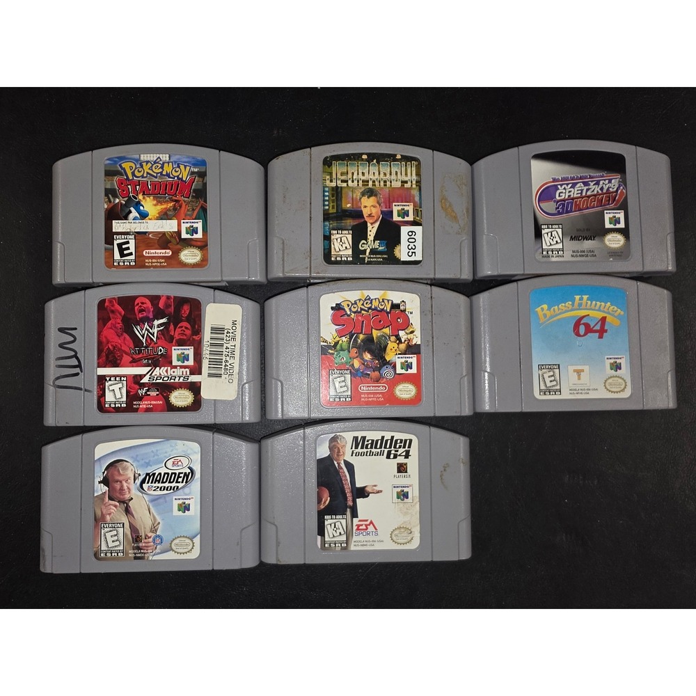 Nintendo 64 Game Lot Pokemon Stadium Snap WWF Madden Jeopardy 8 Cartridges